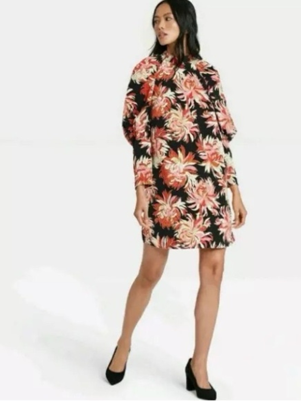 WHO WHAT WEAR Black Mini Dress Black Pink Red Floral Print XXL Mums Garden Party